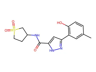 N-(1,1-dioxidotetrahydrothiophen-3-yl)-5-(2-hydroxy-5-methylphenyl)-1H-pyrazole-3-carboxamide structure