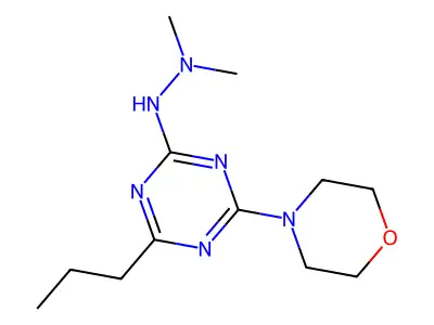 1,3,5-Triazin-2(1H)-one, 4-(4-morpholinyl)-6-propyl-, dimethylhydrazone structure