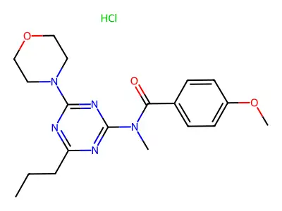 Benzamide, 4-methoxy-N-methyl-N-(4-(4-morpholinyl)-6-propyl-1,3,5-triazin-2-yl)-, monohydrochloride structure