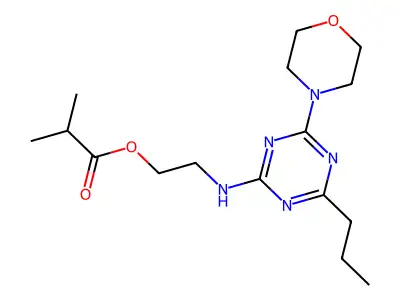 Propanoic acid, 2-methyl-, 2-((4-(4-morpholinyl)-6-propyl-1,3,5-triazin-2-yl)amino)ethyl ester structure