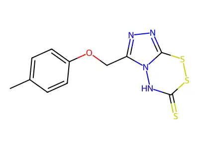 (1,2,4)Triazolo(3,4-c)-1,2,4,5-dithiadiazine-3(4H)-thione, 6-((4-methylphenoxy)methyl)- structure