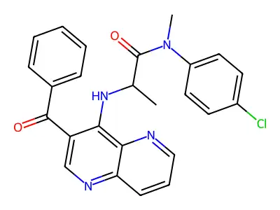 (+-)-2-((3-Benzoyl-1,5-naphthyridin-4-yl)amino)-N-(4-chlorophenyl)-N-methylpropanamide structure