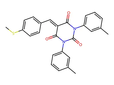 1,3-bis(3-methylphenyl)-5-((4-methylthiophenyl)methylene)-1,3-diazaperhydroine-2,4,6-trione structure