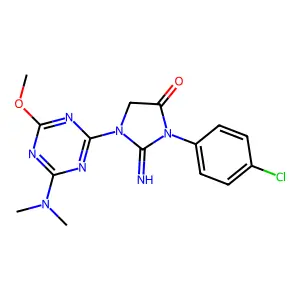 3-(4-chlorophenyl)-1-[4-(dimethylamino)-6-methoxy-1,3,5-triazin-2-yl]-2-iminoimidazolidin-4-one structure