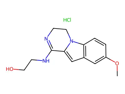 Ethanol, 2-((3,4-dihydro-8-methoxypyrazino(1,2-a)indol-1-yl)amino)-, monohydrochloride structure