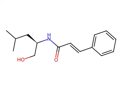 N-(1-hydroxy-4-methylpentan-2-yl)-3-phenylprop-2-enamide structure