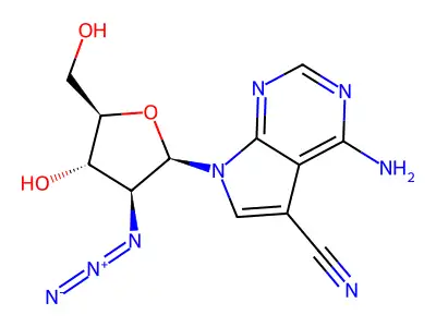 4-Amino-7-(3-azido-4-hydroxy-5-hydroxymethyl-tetrahydro-furan-2-yl)-7H-pyrrolo(2,3-d)pyrimidine-5-carbonitrile structure