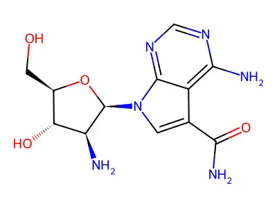 4-Amino-7-((2R,3S,4S,5R)-3-amino-4-hydroxy-5-(hydroxymethyl)tetrahydrofuran-2-yl)-7H-pyrrolo[2,3-d]pyrimidine-5-carboxamide structure