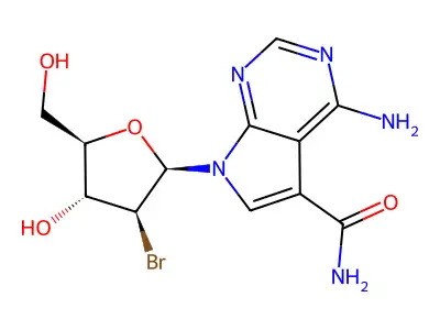 4-Amino-7-((2R,3S,4R,5R)-3-bromo-4-hydroxy-5-(hydroxymethyl)tetrahydrofuran-2-yl)-7H-pyrrolo[2,3-d]pyrimidine-5-carboxamide structure