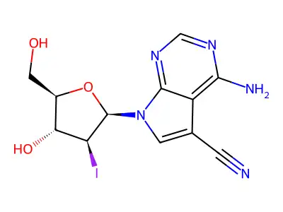 4-Amino-7-(4-hydroxy-5-hydroxymethyl-3-iodo-tetrahydro-furan-2-yl)-7H-pyrrolo(2,3-d)pyrimidine-5-carbonitrile structure