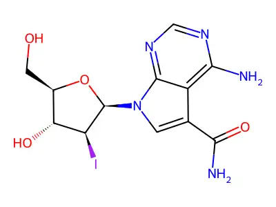 4-Amino-7-((2R,3S,4R,5R)-4-hydroxy-5-(hydroxymethyl)-3-iodotetrahydrofuran-2-yl)-7H-pyrrolo[2,3-d]pyrimidine-5-carboxamide structure