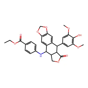 (5S-(5alpha,6beta,8alpha,9beta))-4-((5,5a,6,8,8a,9-Hexahydro-9-(4-hydroxy-3,5-dimethoxyphenyl)-8-oxofuro(3',4':6,7)naphtho(2,3-d)-1,3-dioxol-5-yl)amino)benzoic acid, ethyl ester structure