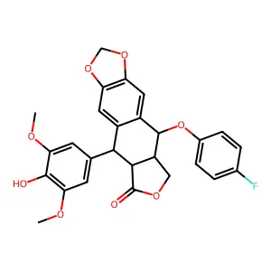 Furo(3',4':6,7)naphtho(2,3-d)-1,3-dioxol-6(5aH)-one, 9-(4-fluorophenoxy)-5,8,8a,9-tetrahydro-5-(4-hydroxy-3,5-dimethoxyphenyl)-, (5R-(5alpha,5abeta,8aalpha,9beta))- structure