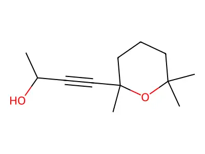4-(2,6,6-trimethyltetrahydro-2H-pyran-2-yl)but-3-yn-2-ol structure