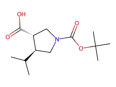 (3S,4S)-4-Isopropylpyrrolidine-3-carboxylic acid, N-BOC protected structure