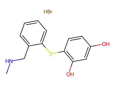 1,3-Benzenediol, 6-((2-((methylamino)methyl)phenyl)thio)-, hydrobromide structure