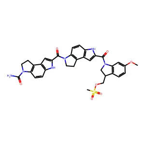 (+/-)-7-((7-((2,3-Dihydro-6-methoxy-3-(((methylsulfonyl)oxy)methyl)-1H-indol-1-yl)carbonyl)-1,6-dihydrobenzo(1,2-b:4,3-b')dipyrrol-3(2H)-yl)carbonyl)-1,6-dihydrobenzo(1,2-b:4,3-b')dipyrrole-3(2H)-carboxamide structure
