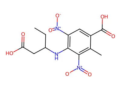 Benzoic acid, 4-((1-(carboxymethyl)propyl)amino)-3,5-dinitro-2-methyl- structure