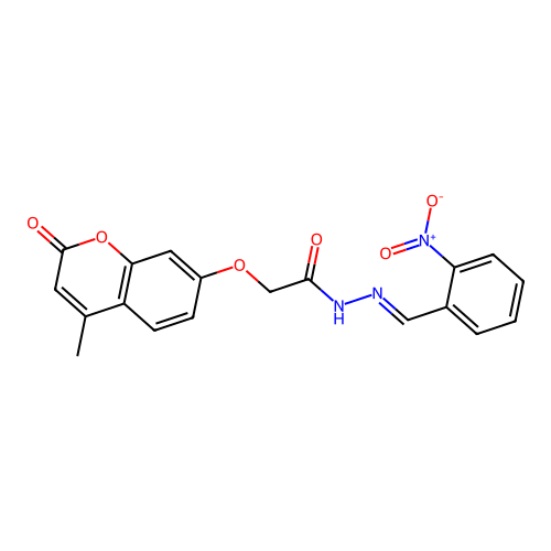 (E)-2-((4-methyl-2-oxo-2H-chromen-7-yl)oxy)-N'-(2-nitrobenzylidene)acetohydrazide structure