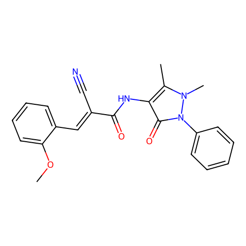(2E)-2-cyano-N-(1,5-dimethyl-3-oxo-2-phenyl-2,3-dihydro-1H-pyrazol-4-yl)-3-(2-methoxyphenyl)prop-2-enamide structure
