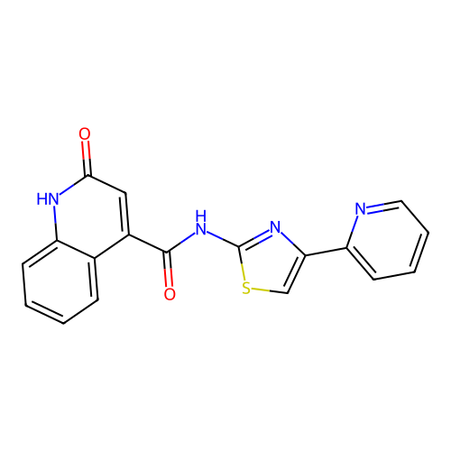 2-hydroxy-N-[4-(pyridin-2-yl)-1,3-thiazol-2-yl]quinoline-4-carboxamide structure