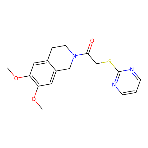 1-(6,7-dimethoxy-3,4-dihydro-1H-isoquinolin-2-yl)-2-pyrimidin-2-ylsulfanylethanone structure