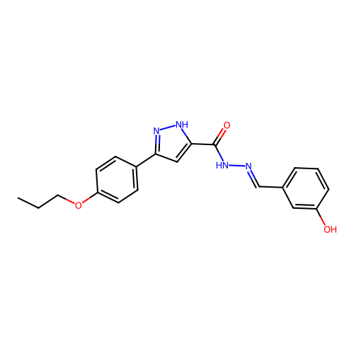 (E)-N'-(3-hydroxybenzylidene)-3-(4-propoxyphenyl)-1H-pyrazole-5-carbohydrazide structure