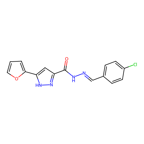 (E)-N'-(4-chlorobenzylidene)-3-(furan-2-yl)-1H-pyrazole-5-carbohydrazide structure