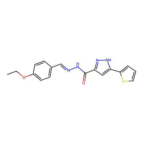 N'-[(E)-(4-ethoxyphenyl)methylidene]-3-(thiophen-2-yl)-1H-pyrazole-5-carbohydrazide structure