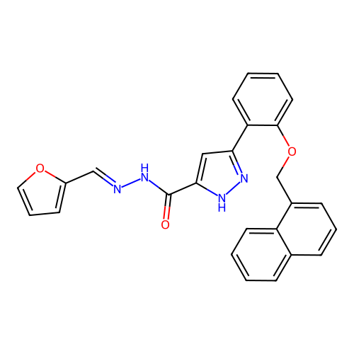 N'-[(E)-2-furylmethylidene]-3-[2-(1-naphthylmethoxy)phenyl]-1H-pyrazole-5-carbohydrazide structure