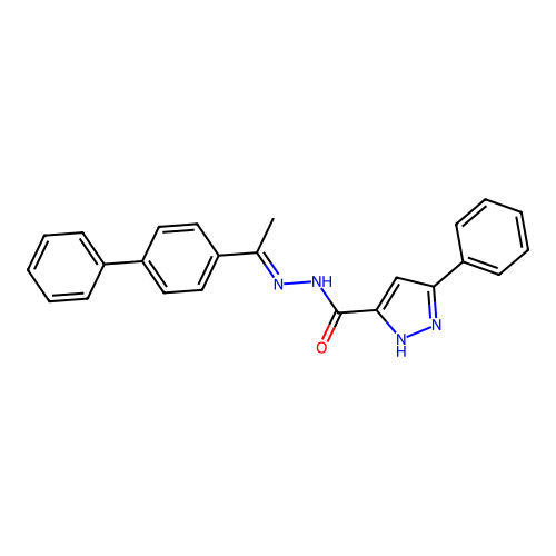 N-[(1E)-2-(4-phenylphenyl)-1-azaprop-1-enyl](3-phenylpyrazol-5-yl)carboxamide structure