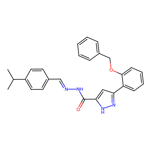(E)-3-(2-(benzyloxy)phenyl)-N'-(4-isopropylbenzylidene)-1H-pyrazole-5-carbohydrazide structure