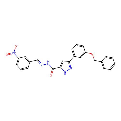 (E)-3-(3-(benzyloxy)phenyl)-N'-(3-nitrobenzylidene)-1H-pyrazole-5-carbohydrazide structure
