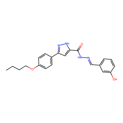 (E)-3-(4-butoxyphenyl)-N'-(3-hydroxybenzylidene)-1H-pyrazole-5-carbohydrazide structure