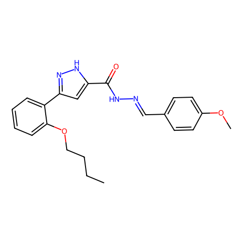 (E)-3-(2-butoxyphenyl)-N'-(4-methoxybenzylidene)-1H-pyrazole-5-carbohydrazide structure