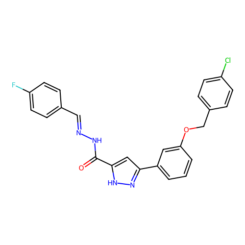 3-(3-((4-CL-Benzyl)oxy)PH)-N'-(4-fluorobenzylidene)-1H-pyrazole-5-carbohydrazide structure
