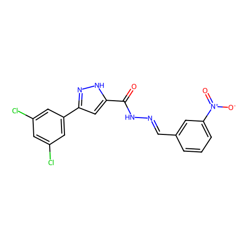 (E)-3-(3,5-dichlorophenyl)-N'-(3-nitrobenzylidene)-1H-pyrazole-5-carbohydrazide structure