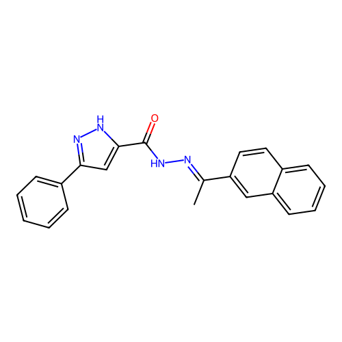 (E)-N'-(1-(naphthalen-2-yl)ethylidene)-3-phenyl-1H-pyrazole-5-carbohydrazide structure