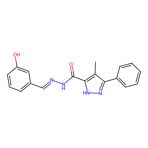(E)-N'-(3-hydroxybenzylidene)-4-methyl-3-phenyl-1H-pyrazole-5-carbohydrazide structure