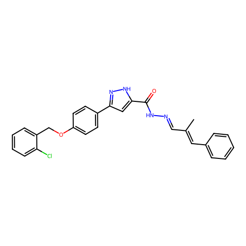 3-{4-[(2-chlorobenzyl)oxy]phenyl}-N'-[(1E,2E)-2-methyl-3-phenylprop-2-en-1-ylidene]-1H-pyrazole-5-carbohydrazide structure