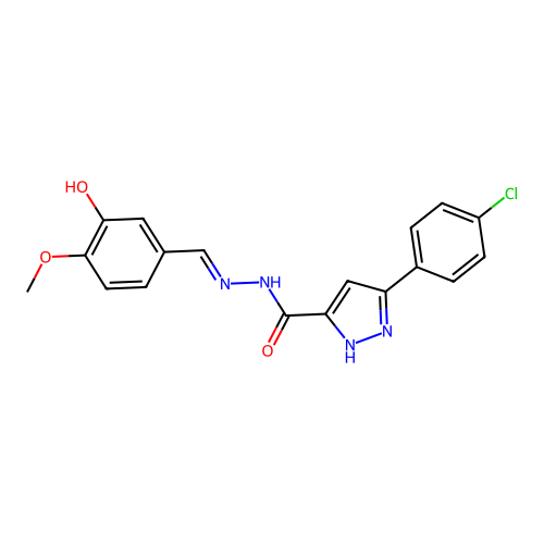 3-(4-chlorophenyl)-N'-[(E)-(3-hydroxy-4-methoxyphenyl)methylidene]-1H-pyrazole-5-carbohydrazide structure