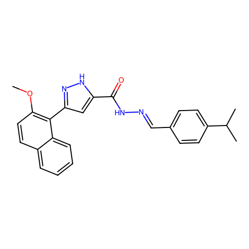 (E)-N'-(4-isopropylbenzylidene)-3-(2-methoxynaphthalen-1-yl)-1H-pyrazole-5-carbohydrazide structure