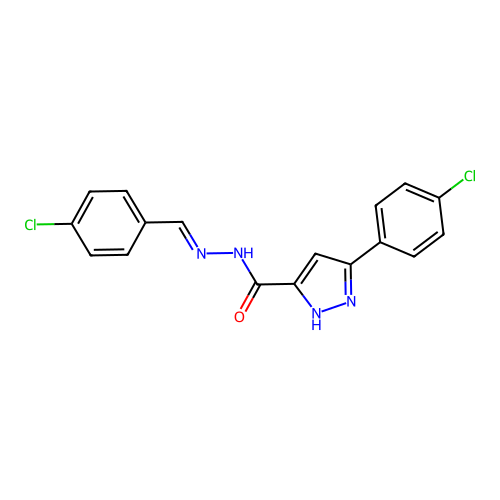 (E)-N'-(4-chlorobenzylidene)-3-(4-chlorophenyl)-1H-pyrazole-5-carbohydrazide structure