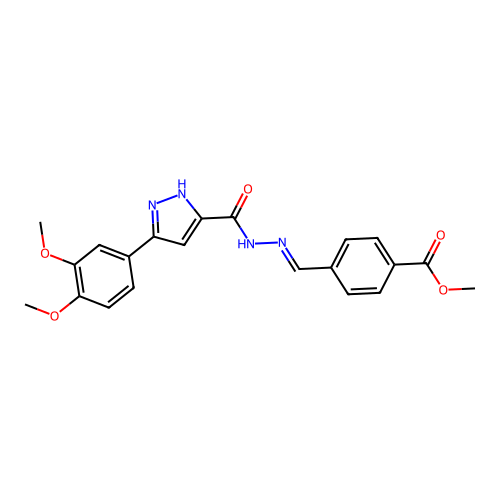 (E)-methyl 4-((2-(3-(3,4-dimethoxyphenyl)-1H-pyrazole-5-carbonyl)hydrazono)methyl)benzoate structure