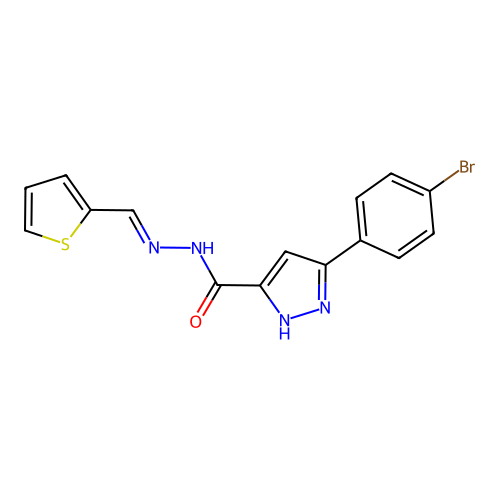 3-(4-bromophenyl)-N'-[(E)-thiophen-2-ylmethylidene]-1H-pyrazole-5-carbohydrazide structure