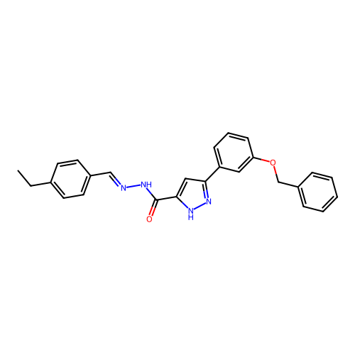 (E)-3-(3-(benzyloxy)phenyl)-N'-(4-ethylbenzylidene)-1H-pyrazole-5-carbohydrazide structure