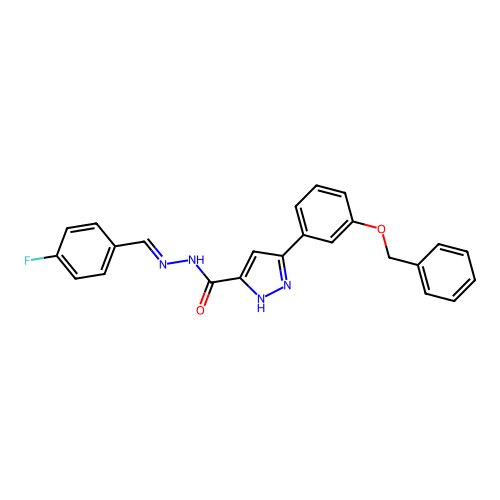 3-[3-(benzyloxy)phenyl]-N'-[(E)-(4-fluorophenyl)methylidene]-1H-pyrazole-5-carbohydrazide structure