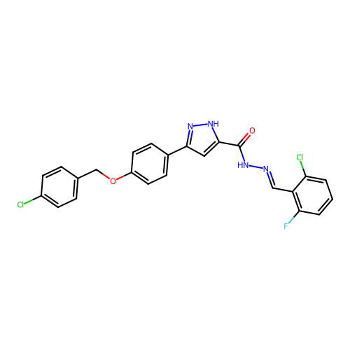 (E)-N'-(2-chloro-6-fluorobenzylidene)-3-(4-((4-chlorobenzyl)oxy)phenyl)-1H-pyrazole-5-carbohydrazide structure