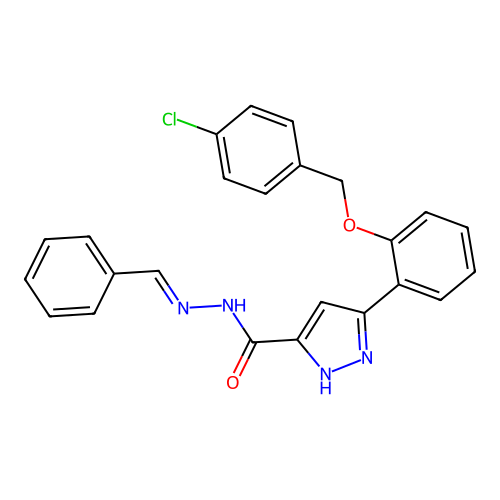 3-{2-[(4-chlorobenzyl)oxy]phenyl}-N'-[(E)-phenylmethylidene]-1H-pyrazole-5-carbohydrazide structure