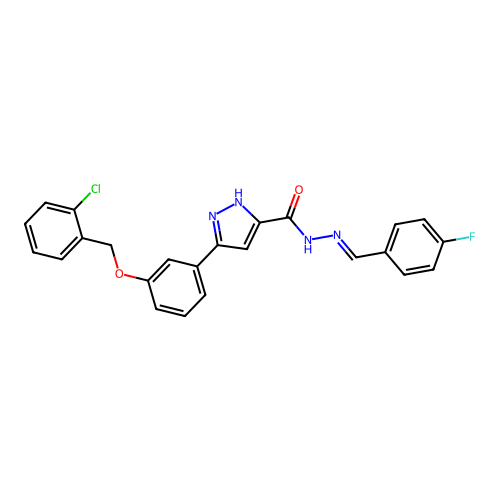 3-(3-((2-Chlorobenzyl)oxy)PH)-N'-(4-F-benzylidene)-1H-pyrazole-5-carbohydrazide structure